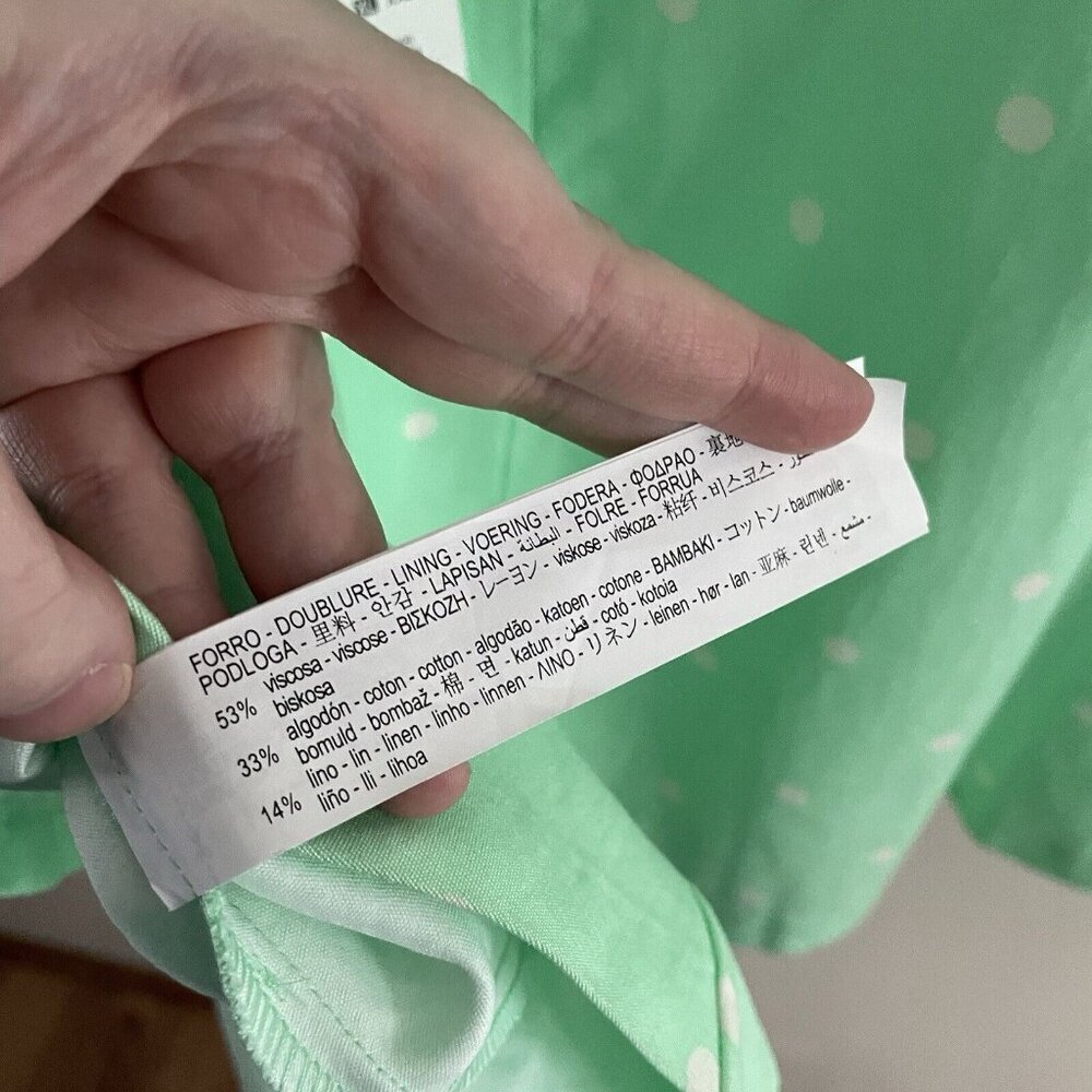 Zara XL Green Polka Dot Linen Blend Square Neck Strappy Tie Back Mini Dress NWT - Picture 10 of 11